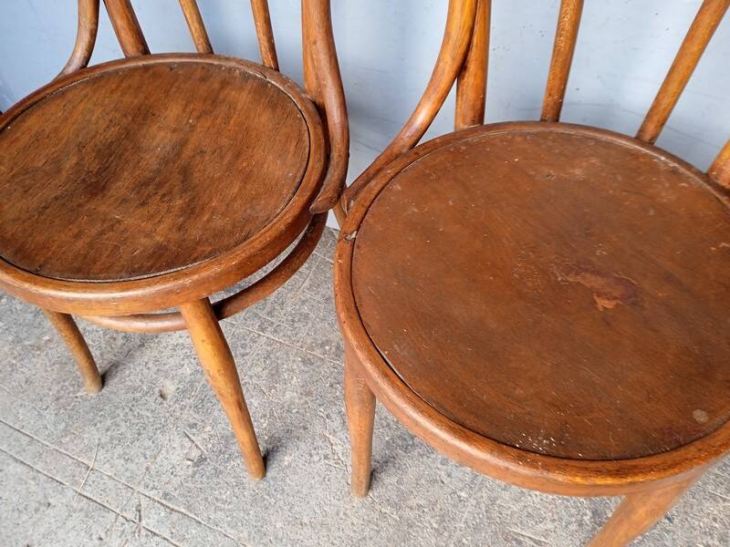 Paire 2 chaises bistrot bois courbé vintage