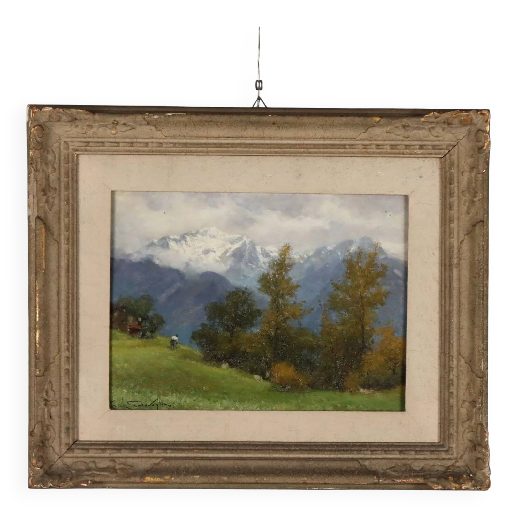 Peinture moderne signée Ercole Garavaglia, huile sur panneau dur '900