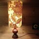 Turned wood lamp with authentic vintage lampshade and mustard flower decoration