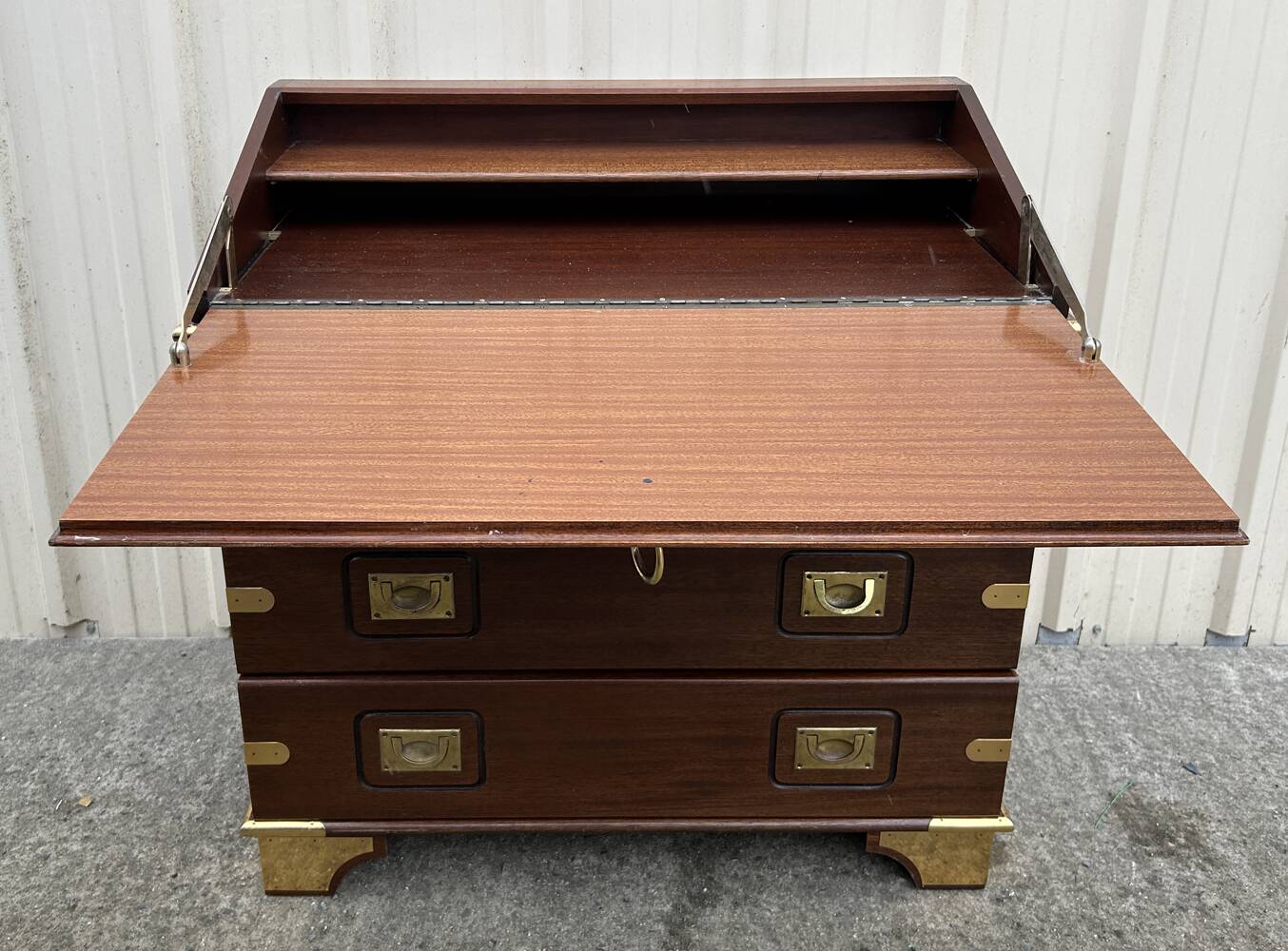 Vintage navy wood scriban chest of drawers and chair