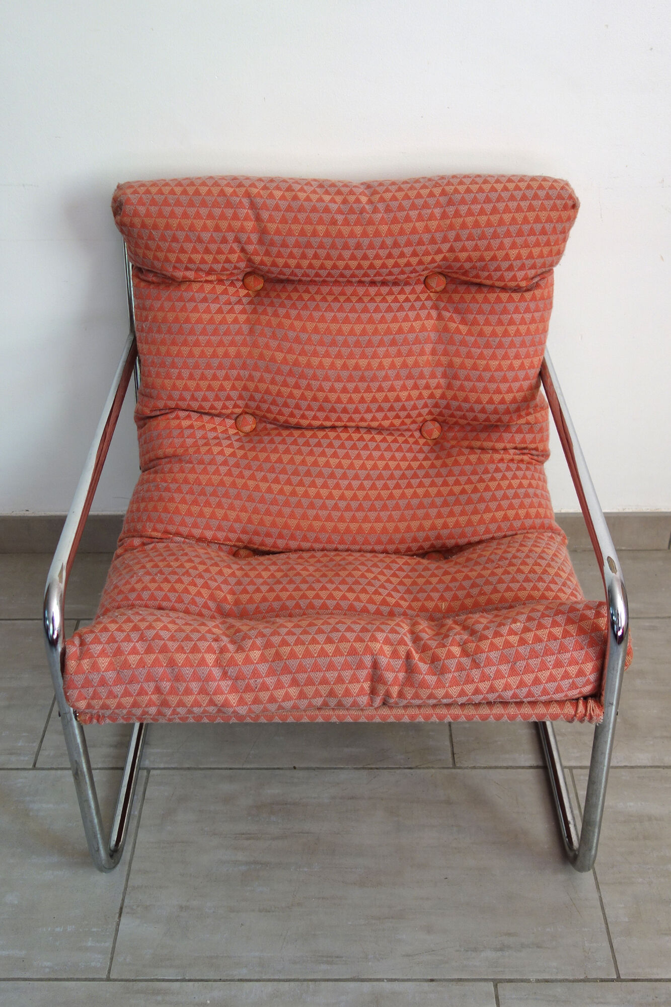Sofa and armchair chrome steel and fabric 70s / 80s