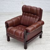 1970s, Scandinavian armchair, furniture leather, dark beech wood.