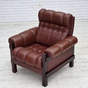 1970s, Scandinavian armchair, furniture leather, dark beech wood.