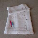 Old linen sheet early XX monogrammed & hand embroidered