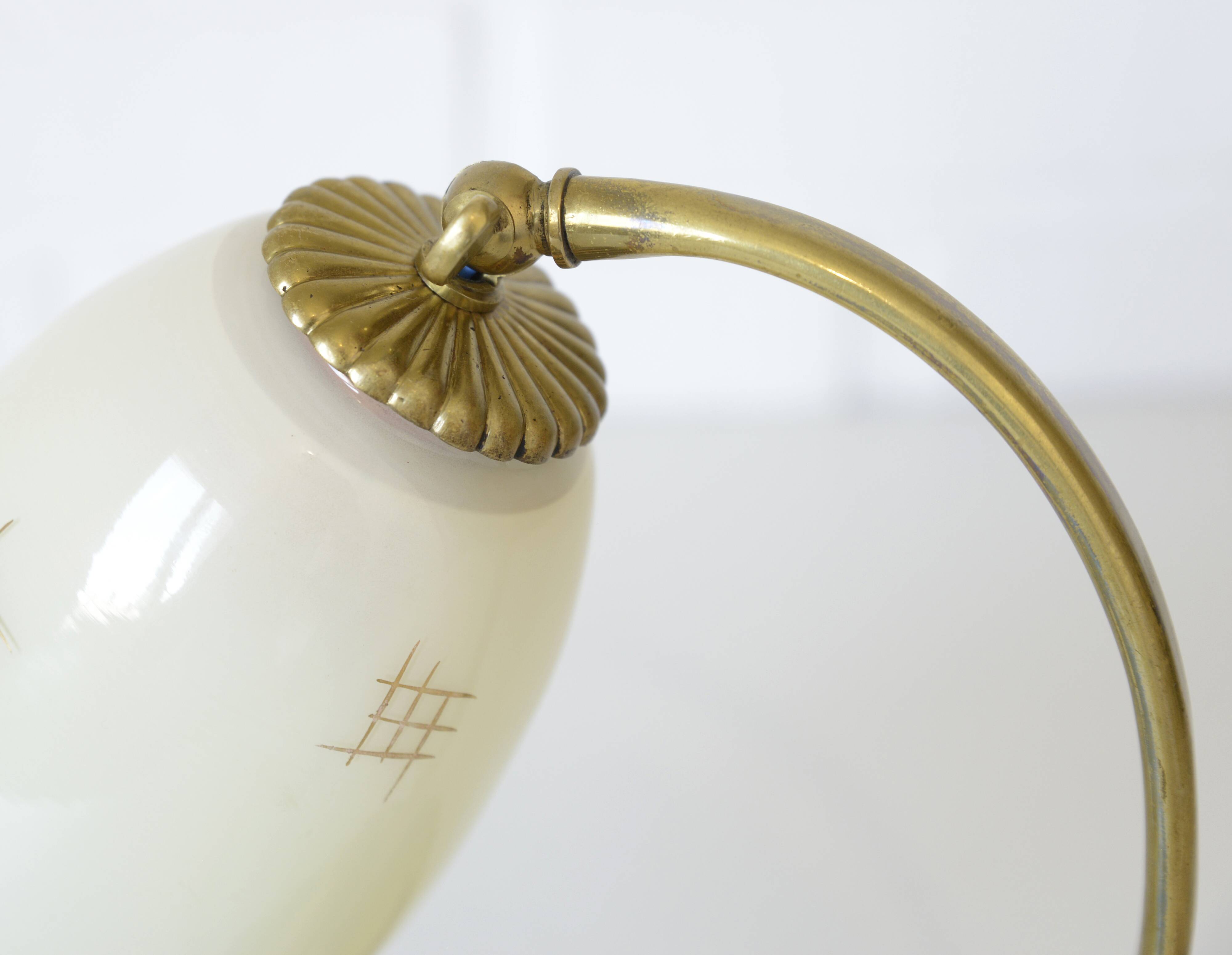 Antique Bedside Lamp / Art Deco Desk Lamp / Brass Table Light / Hand Blown
