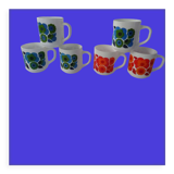 6 MUGS vintage flowers LOTUS 562112 Arcopal FRANCE orange blue