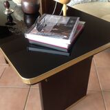 Table basse avec plateau en verre noir relevable et rallonges années 40-50