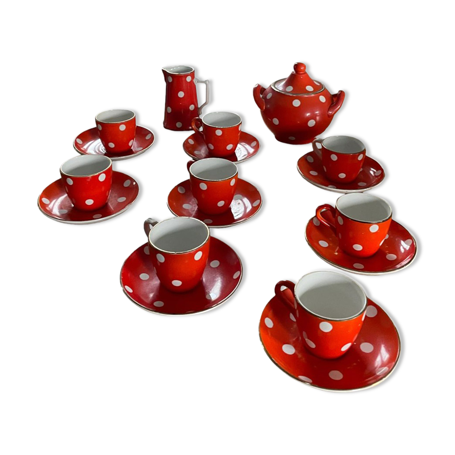 Coffee service with polka dots blancs sarreguemines