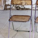 Set of 3 folding chairs in plexiglass and chrome, 1970.