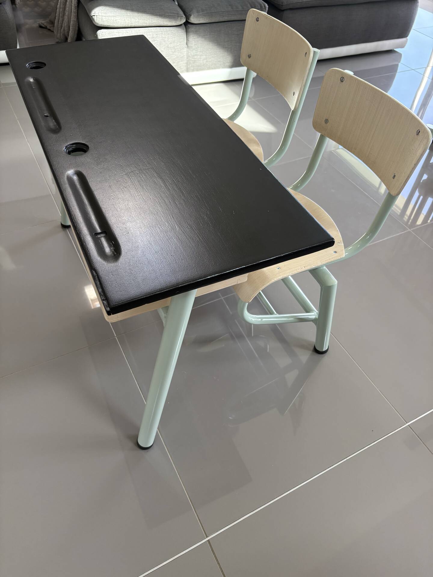Vintage school desk for 2, fully renovated – Slate top