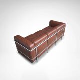 Early production LC2 leather 3-seater sofa by Le Corbusier Cassina 1970s