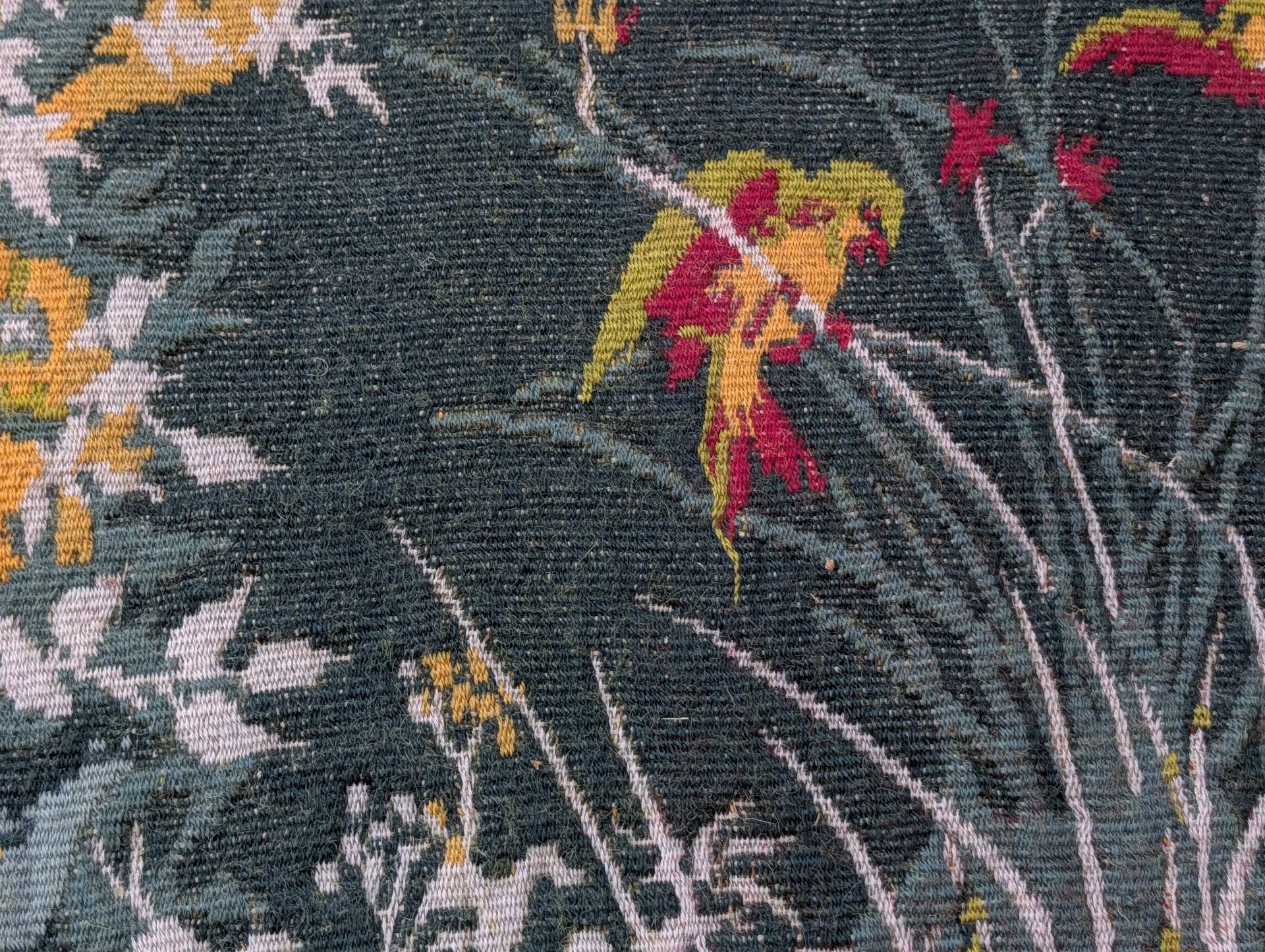 Large Aubusson tapestry "Verdure with birds" signed