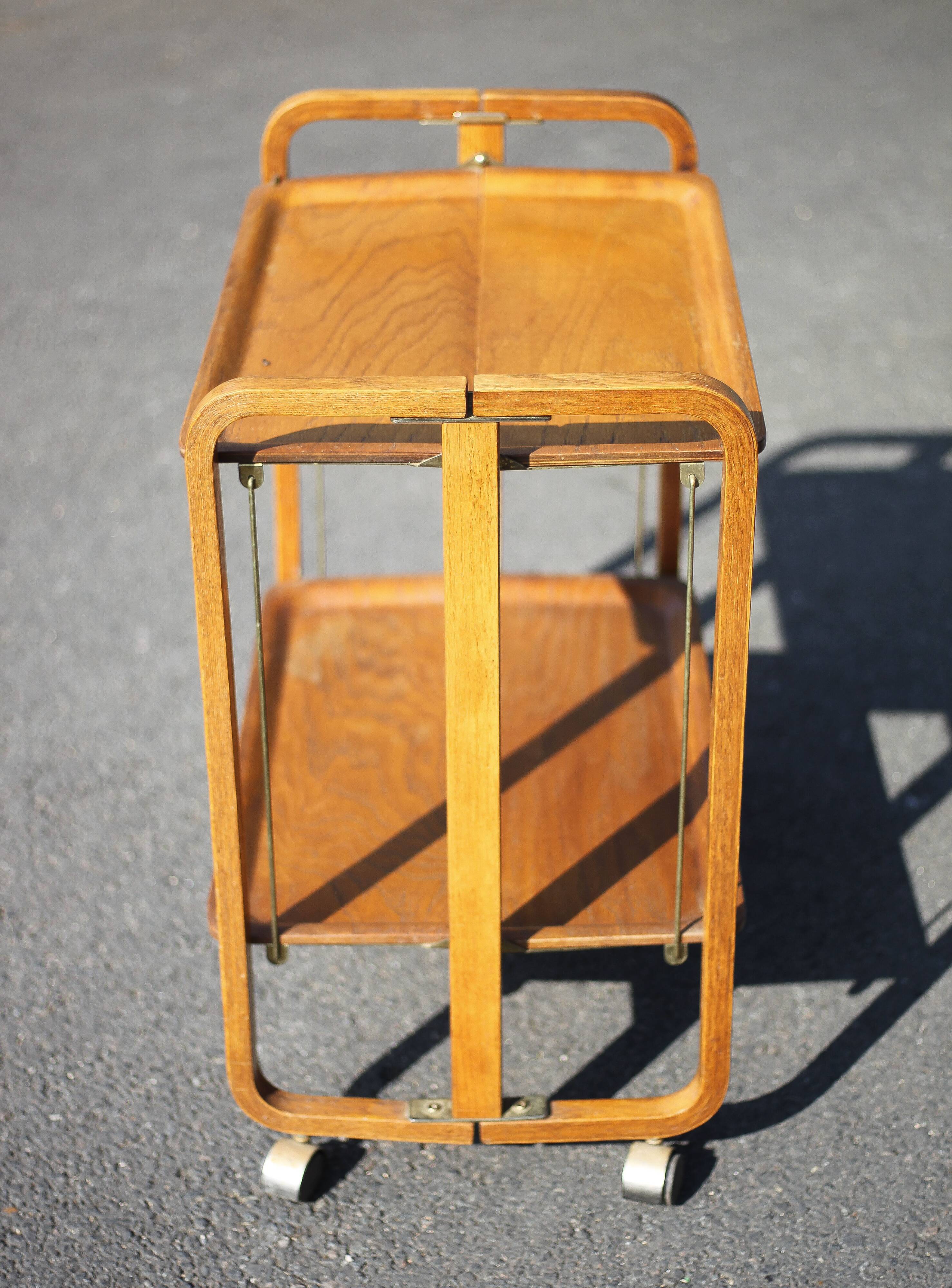 Vintage serving trolley, folding trolley, thermoformed wooden serving trolley