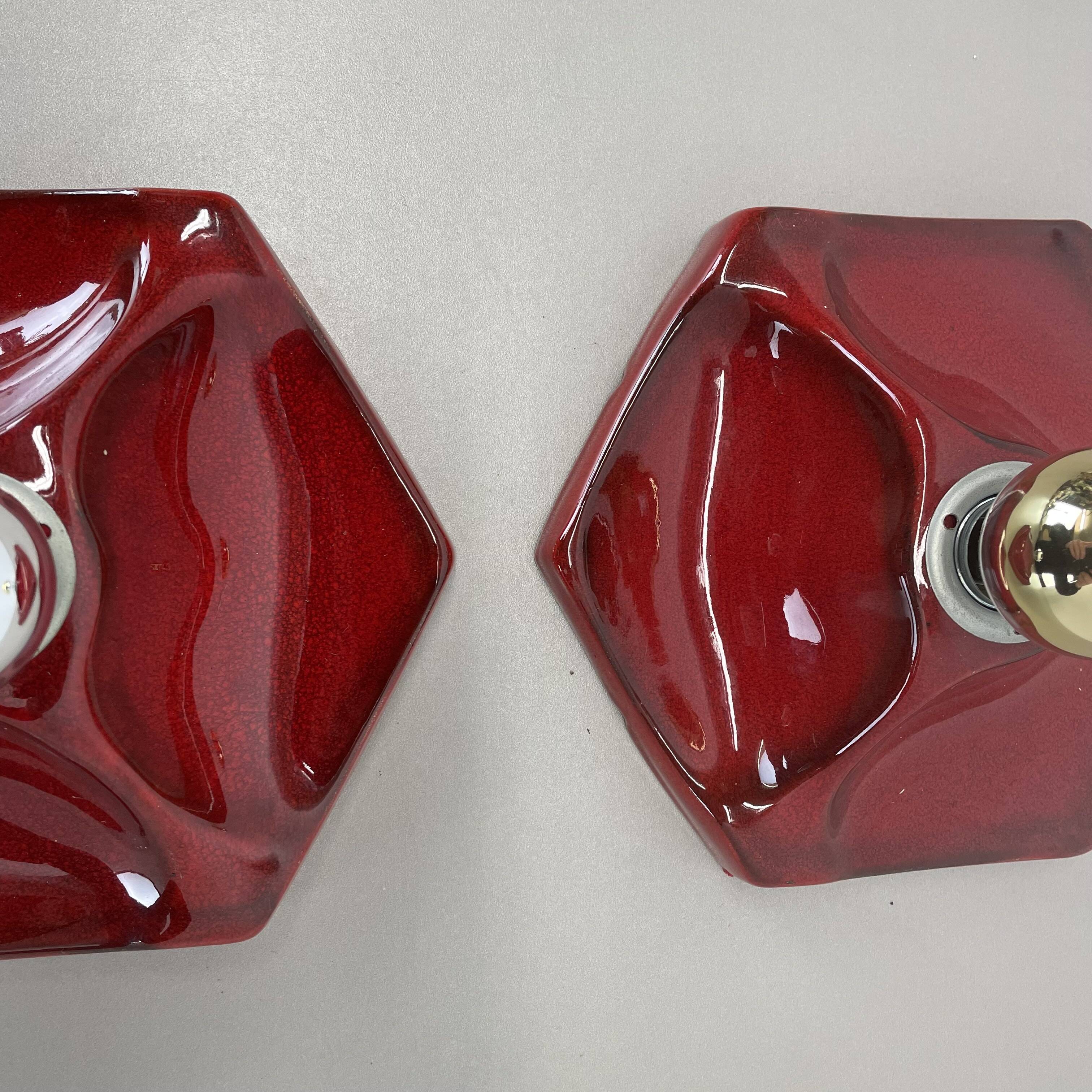 Set of Two SPACE AGE Ceramic Fat Lava Wall Lights by Hustadt Lights Germany