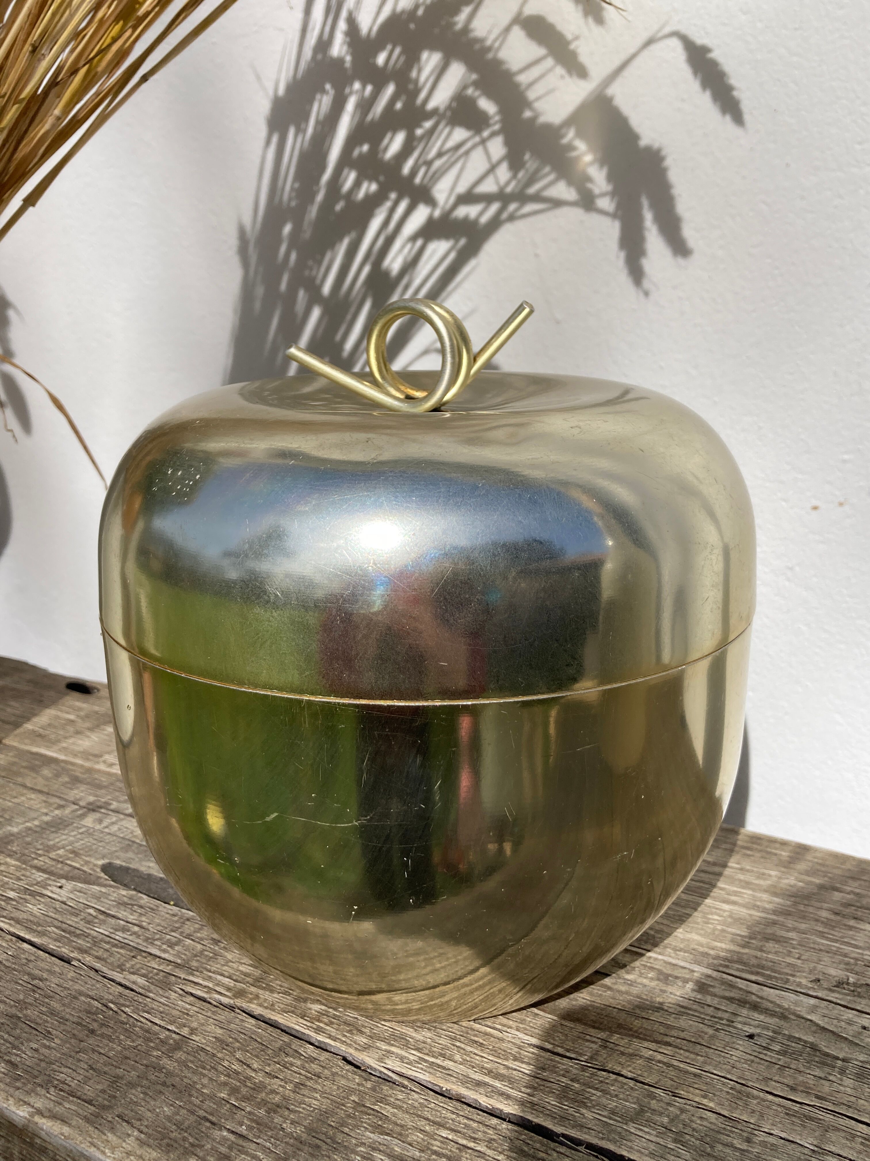Golden apple ice bucket 1970 vintage fruit