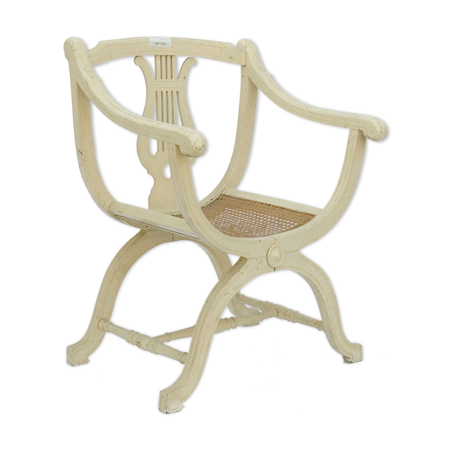 White backed white lyre seated chair canne
