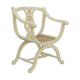 Fauteuil laqué blanc dossier lyre assise canné