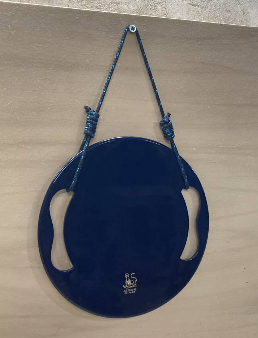 Small round wall mirror in dark blue bakelite 1960