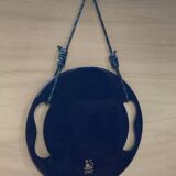 Small round wall mirror in dark blue bakelite 1960