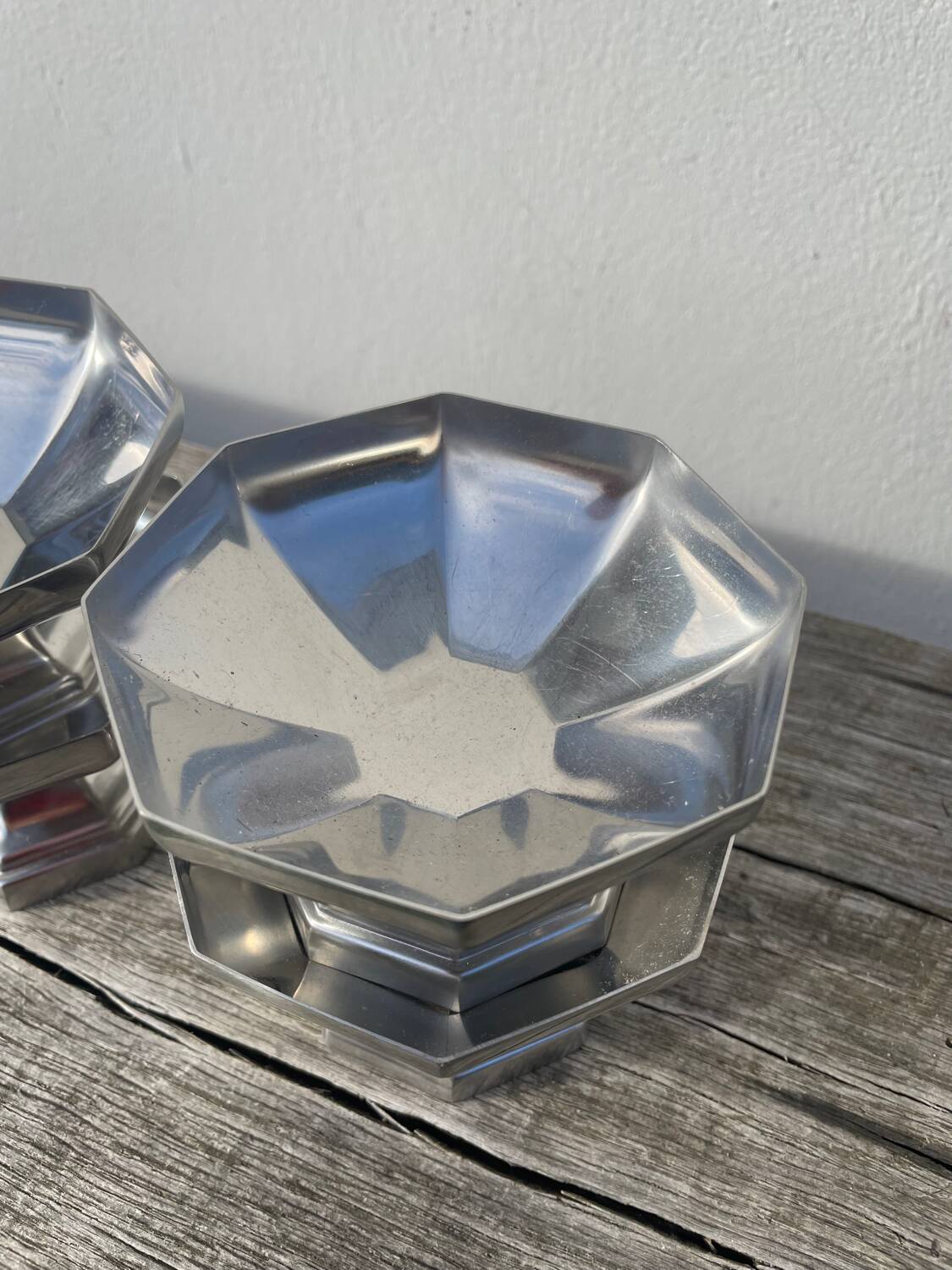 4 stainless steel cups 1970 signed Couzon