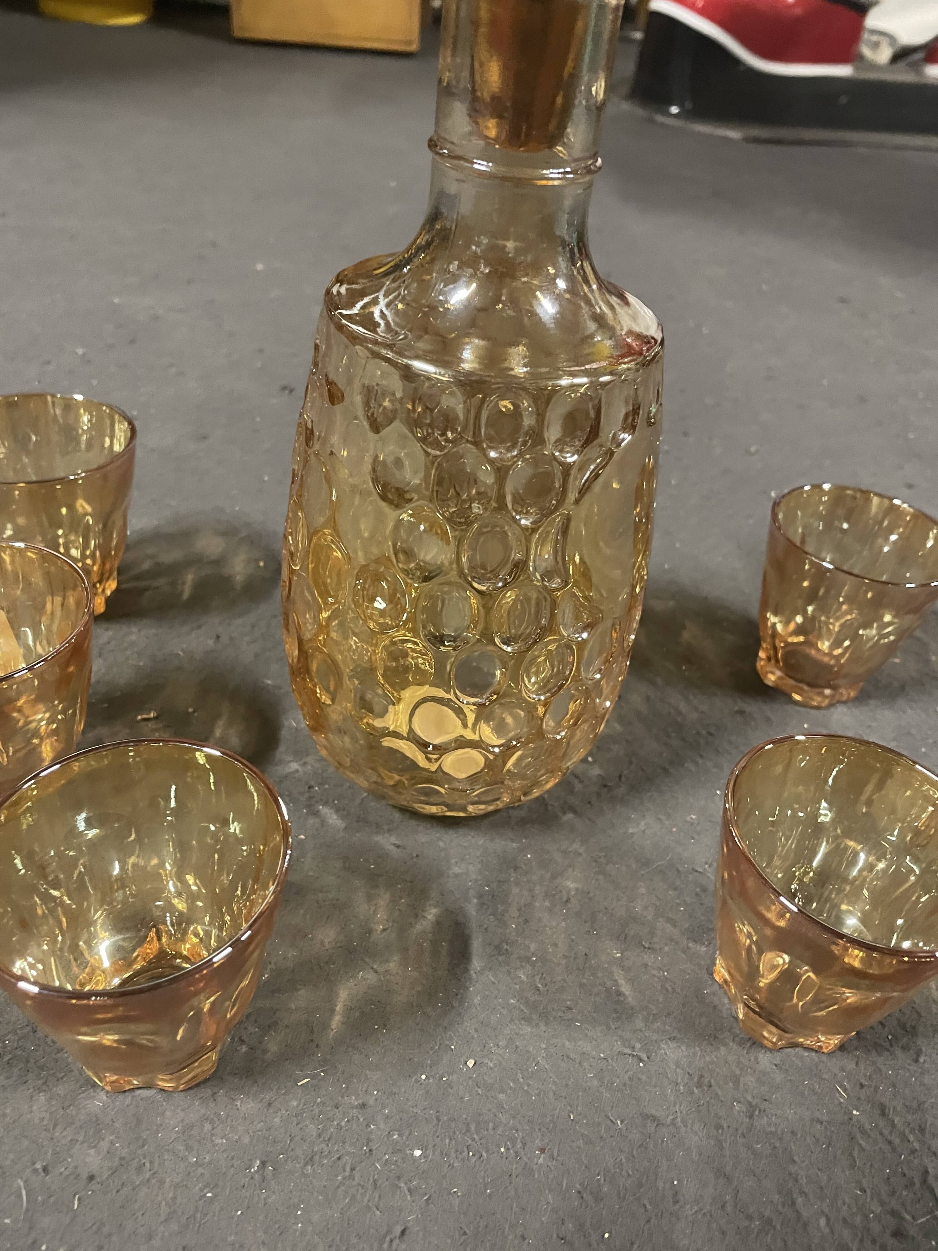 Carafe and 5 vintage glasses