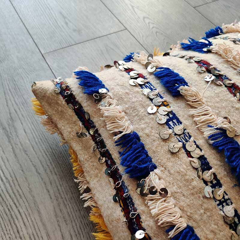 Handmade blue and white handira moroccan berber cushion
