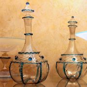 18th Century Italian Murano Clear Glass and Blue Trimmed Blown Glass Bottle