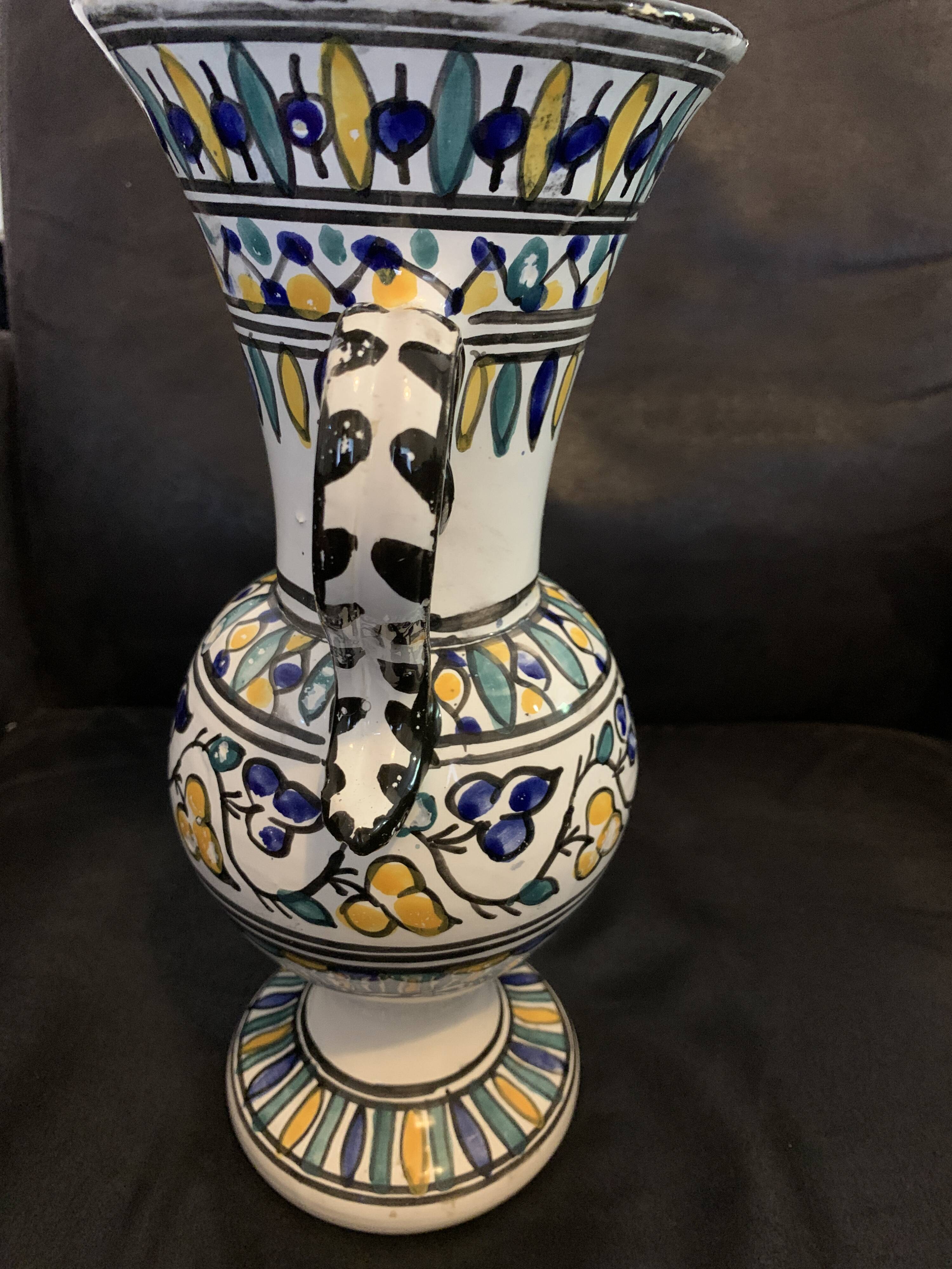 Vase Morocco amphora 28.5cm ceramic hand painted Moroccan art vintage old