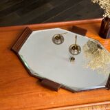 Vintage art deco design serving tray - teak and mirror - 1940s