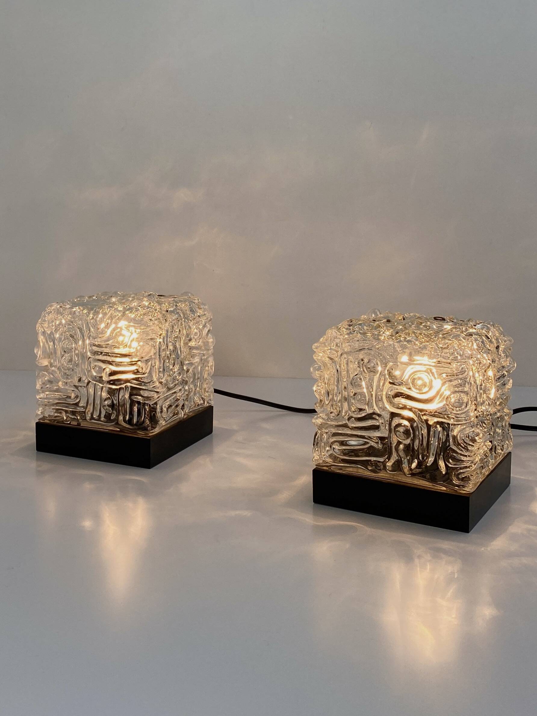 Pair of Vintage Cube Lamps – Textured Glass Wall or Ceiling Lights