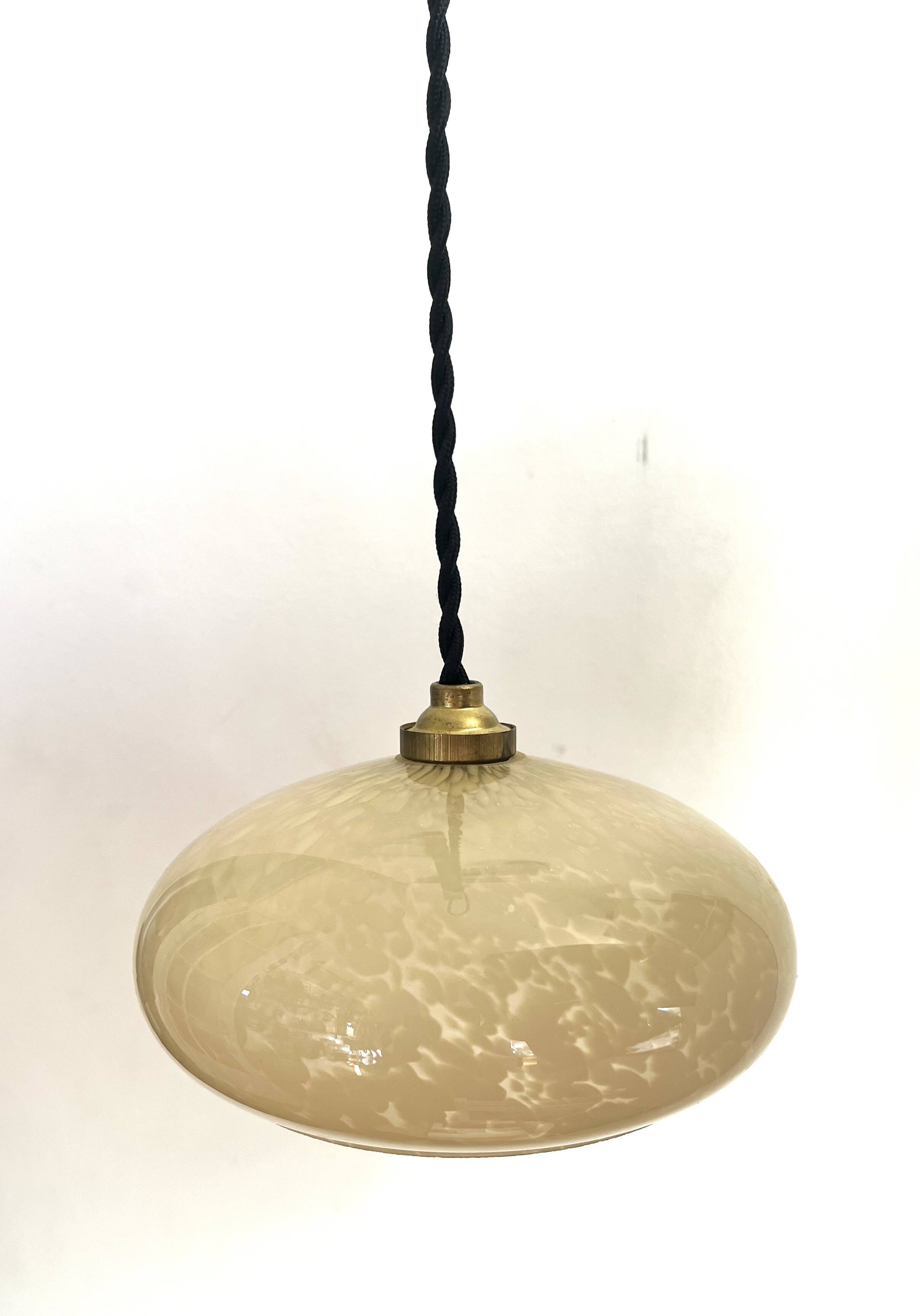 Mini Suspension Art Deco opaline verre Clichy jaune