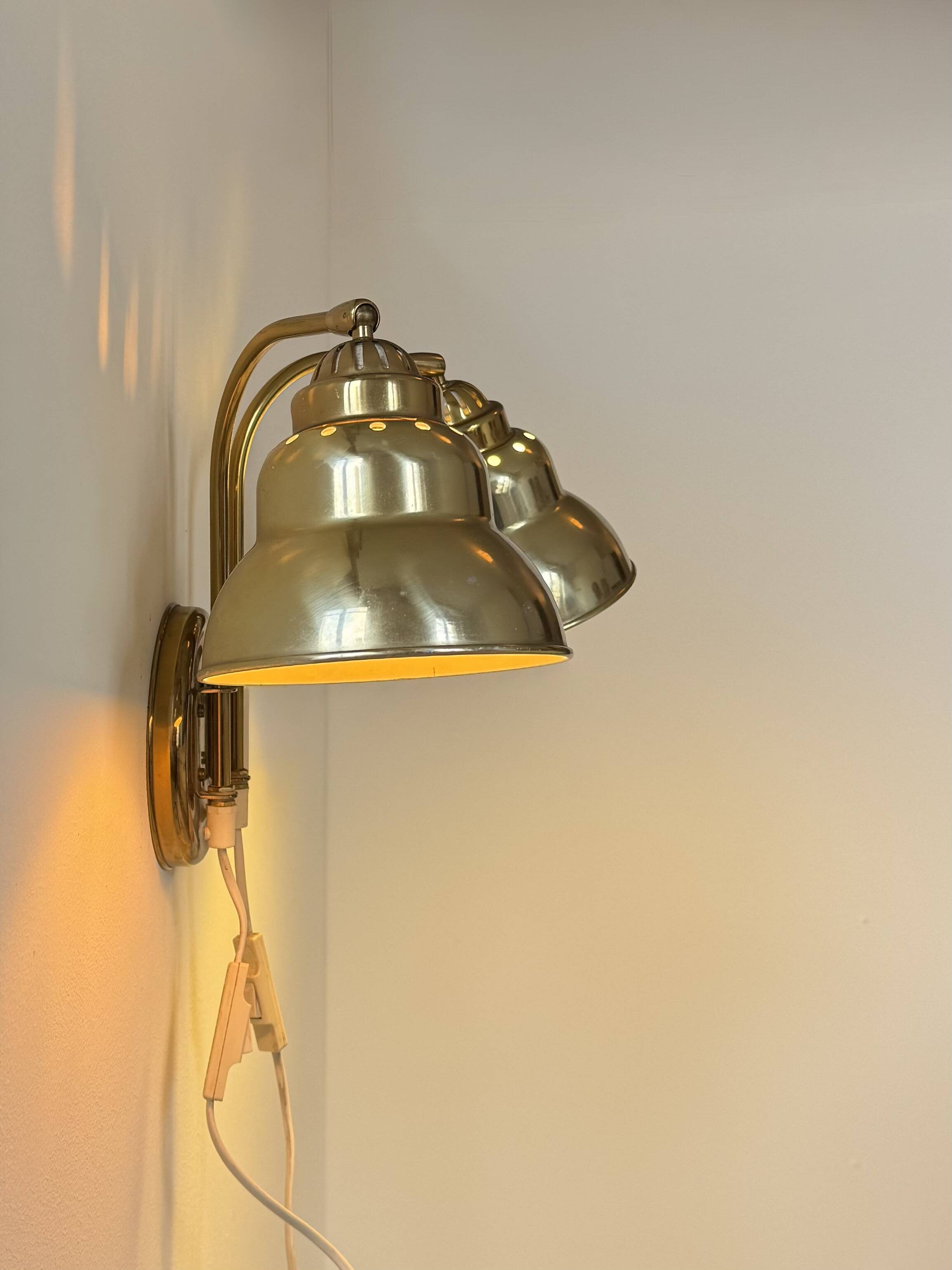 Vintage double brass wall light, Sweden, 1970.