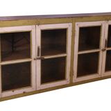 Ancien grand buffet en teck birman belle patine verte-blanche d'origine