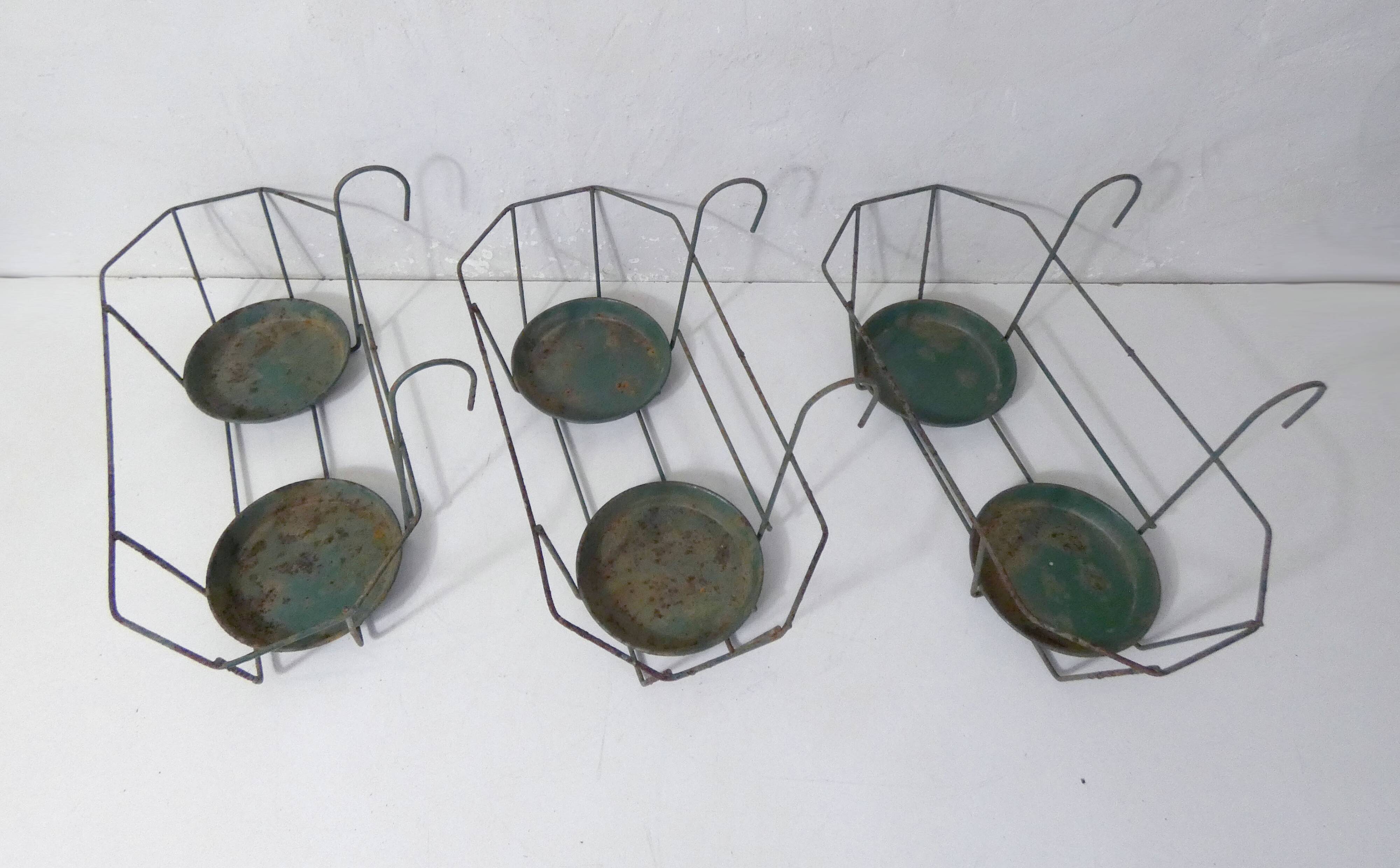 Set of vintage wire metal planters