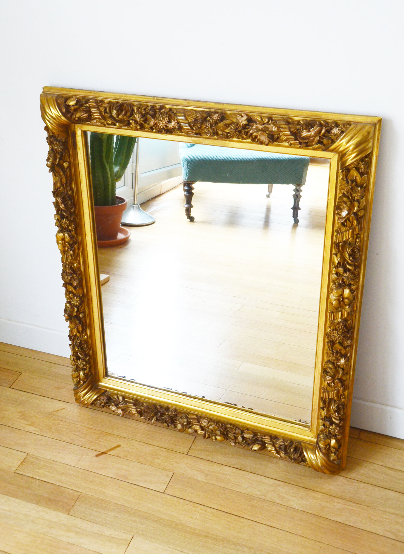 Miroir de cheminée XIXème siècle bois et stuc