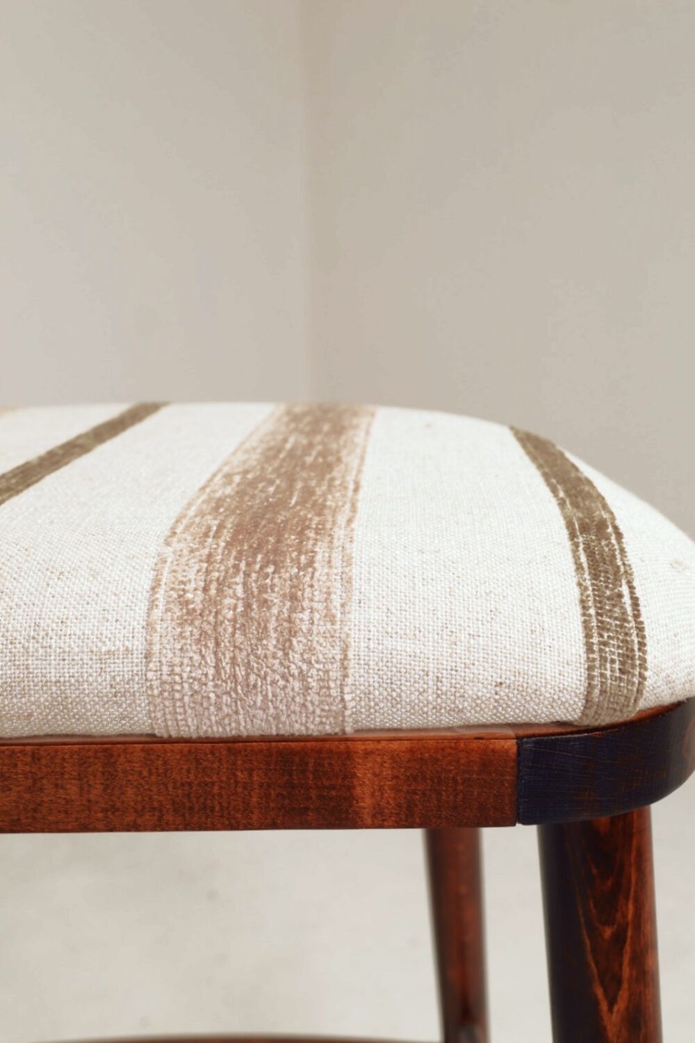Rustic Beech Bar Stools – Striped Jacquard Fabric