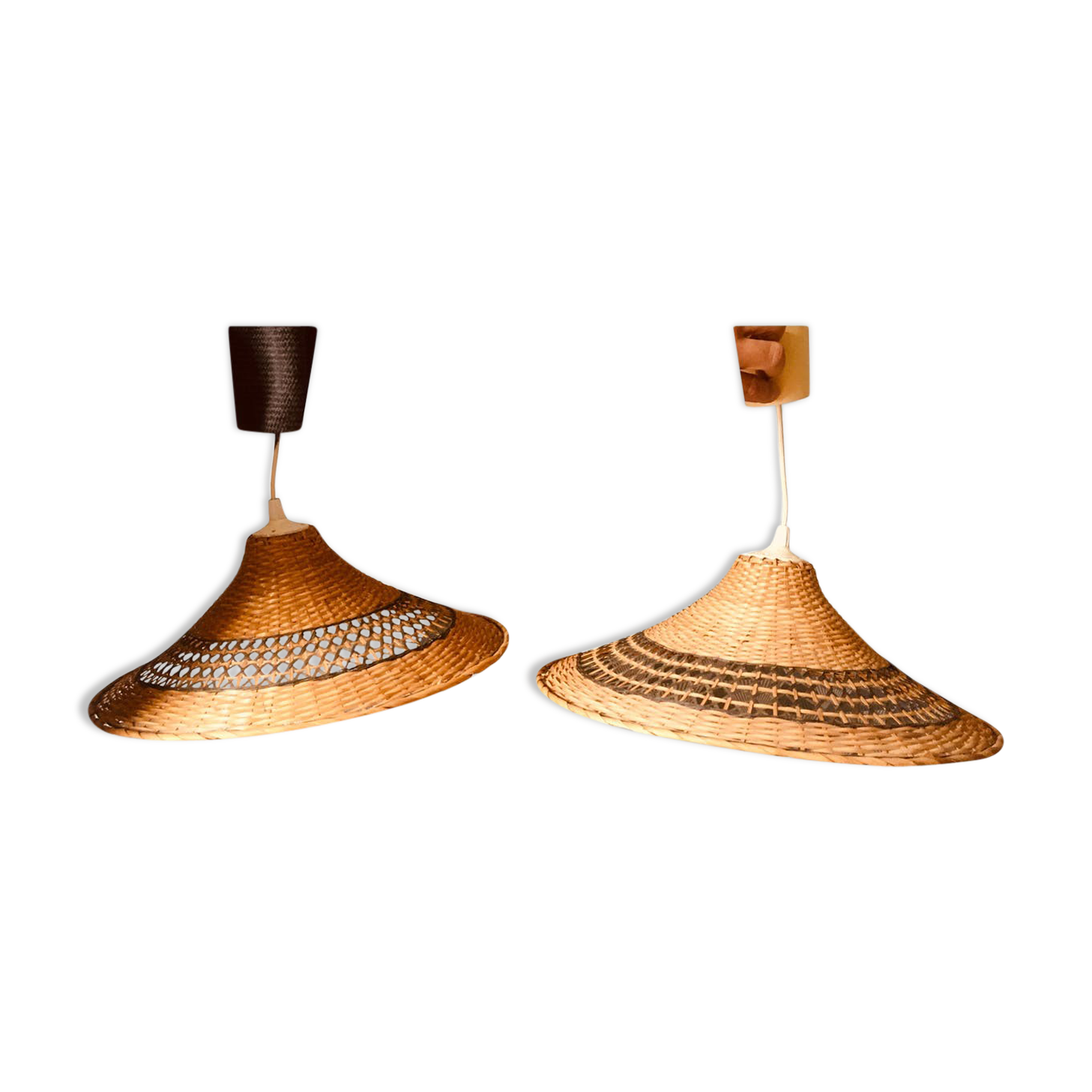 Pair of vintage wicker hanging lamp
