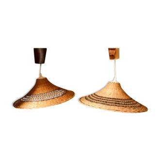 Paire de suspensions en osier vintage