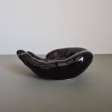 Vintage 1970s black ceramic hand-shaped trinket dish, retro decorative sculpture, centerpiece, home decor, soap dish
