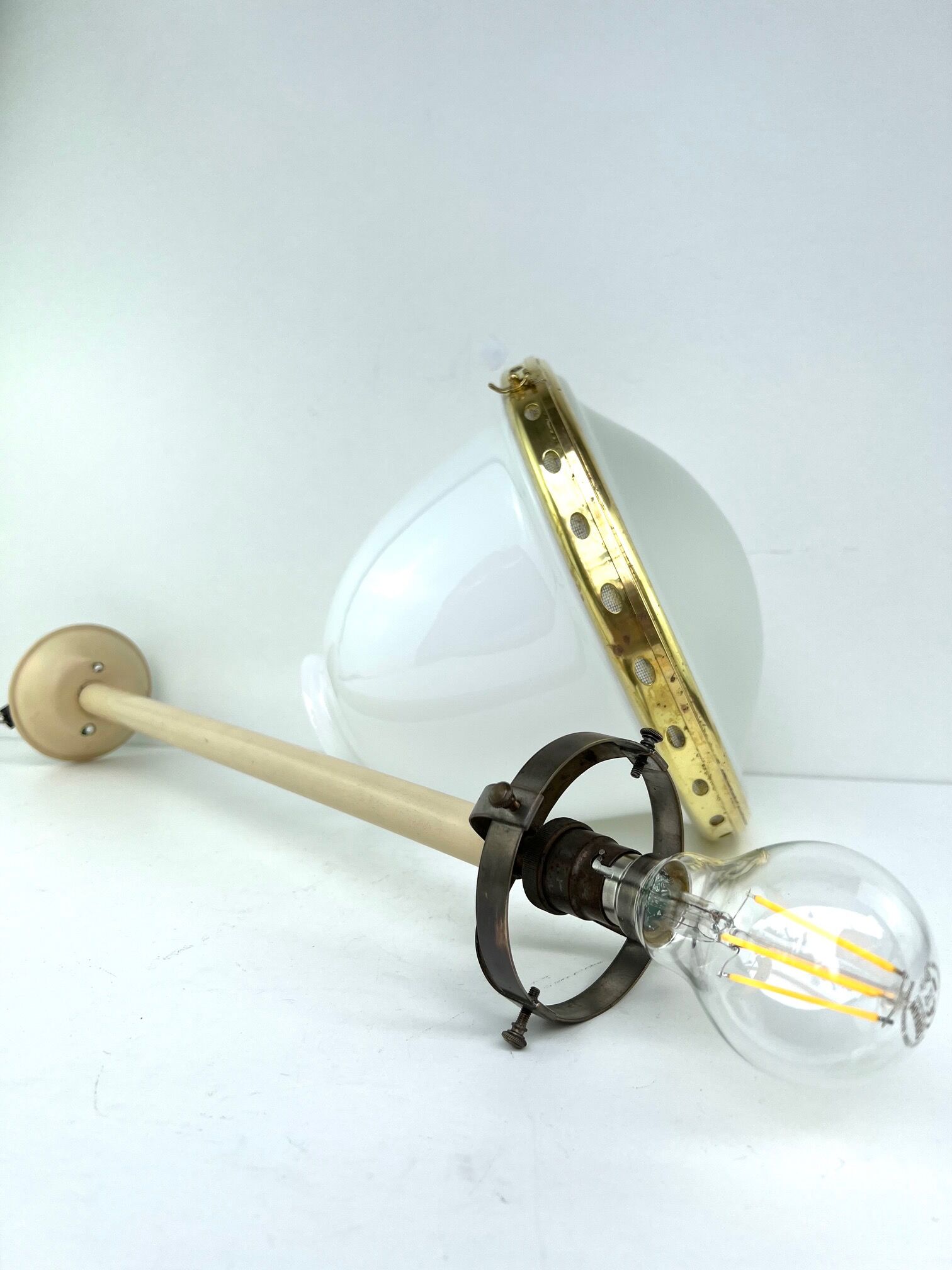 Chandelier 1920 opaline and frosted glass brand bag paris