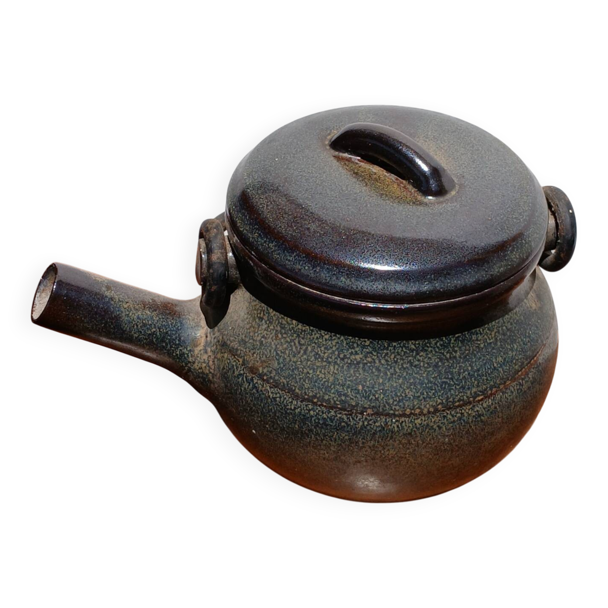 Vintage stoneware teapot from Puisaye, 1950s-60s.