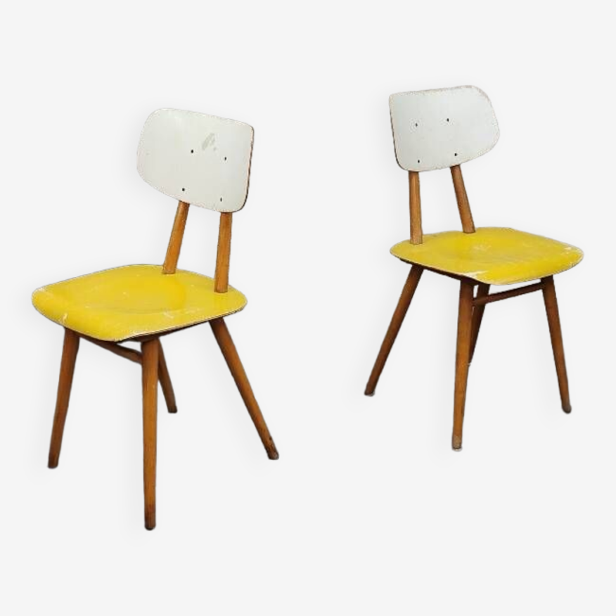 Paire de chaises bois TON Bystrice Thonet jaune et blanche | Selency