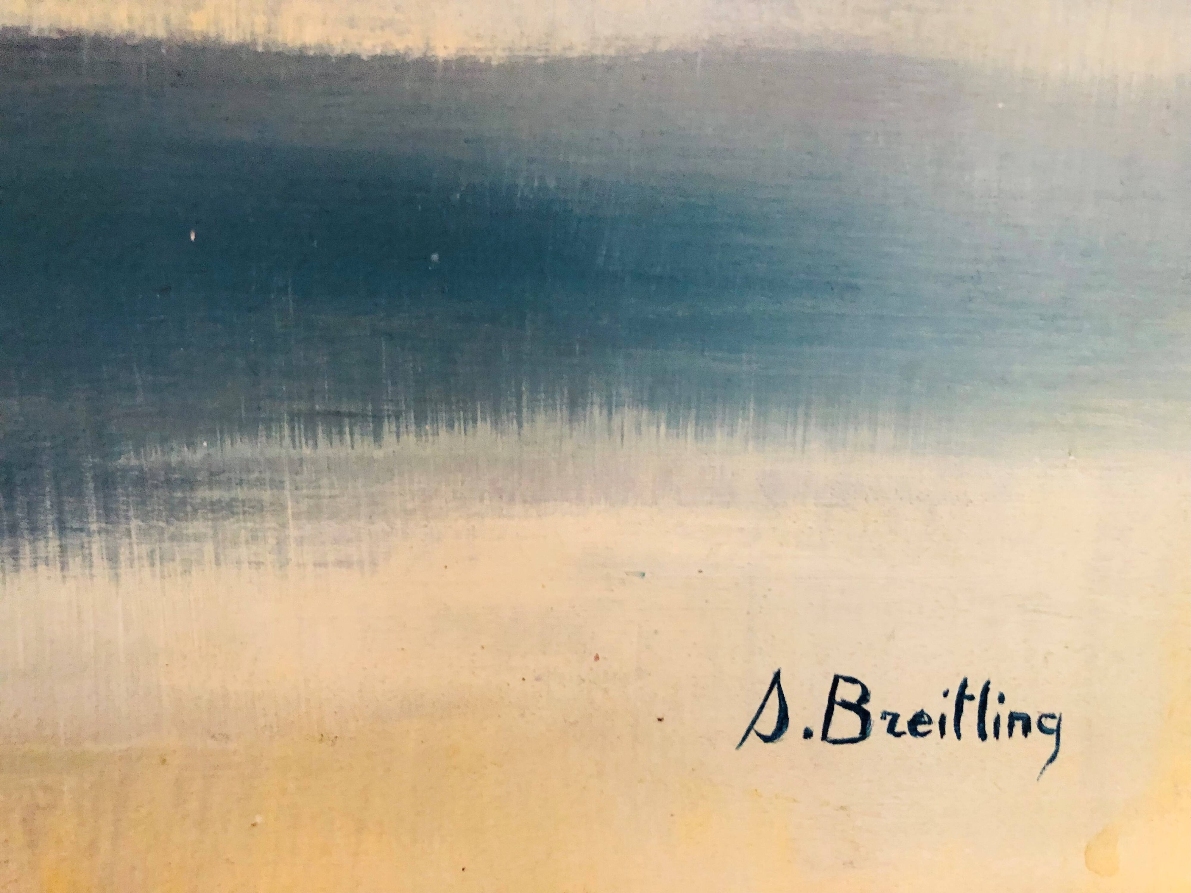 Oil on panel: sunrise by the sea