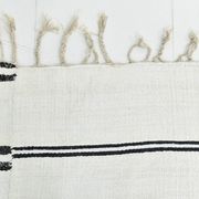 Kilim Turc Vintage Ivoire et Noir, Rayé, Déco Salon Bohème, 176X258Cm