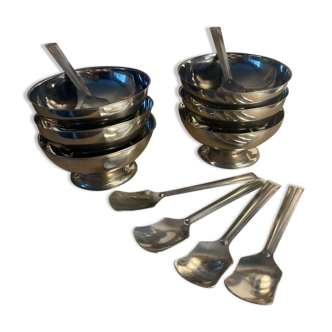 6 silver-plated ice cream bowls + 6 matching small spoons