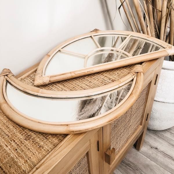 Rattan moon mirror and vintage bohemian cannage
