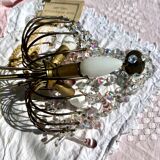 Magnificent Cascade Chandelier in Brass & Crystal Glass 1970s Vintage