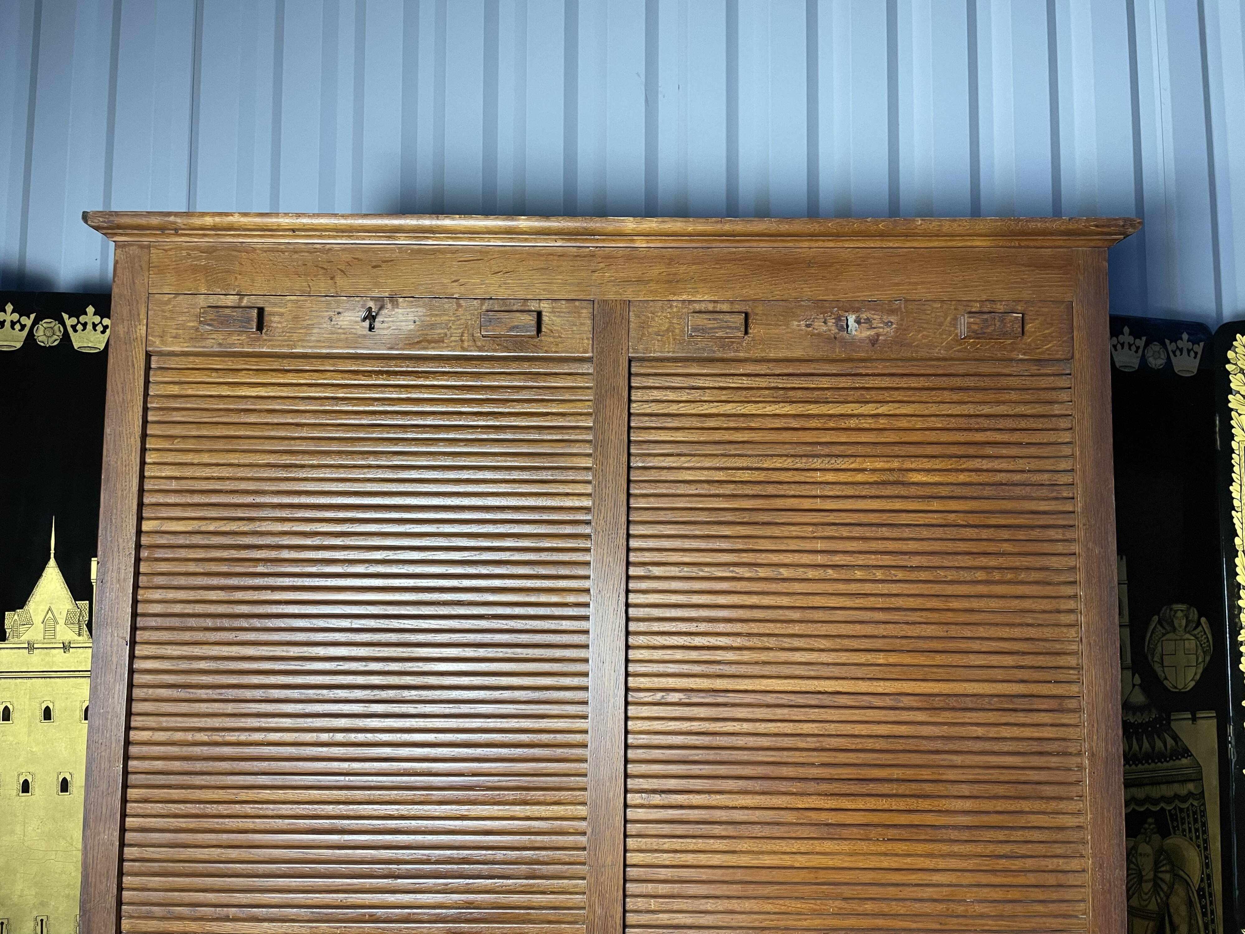 Solid oak notary double curtain filing cabinet 1900