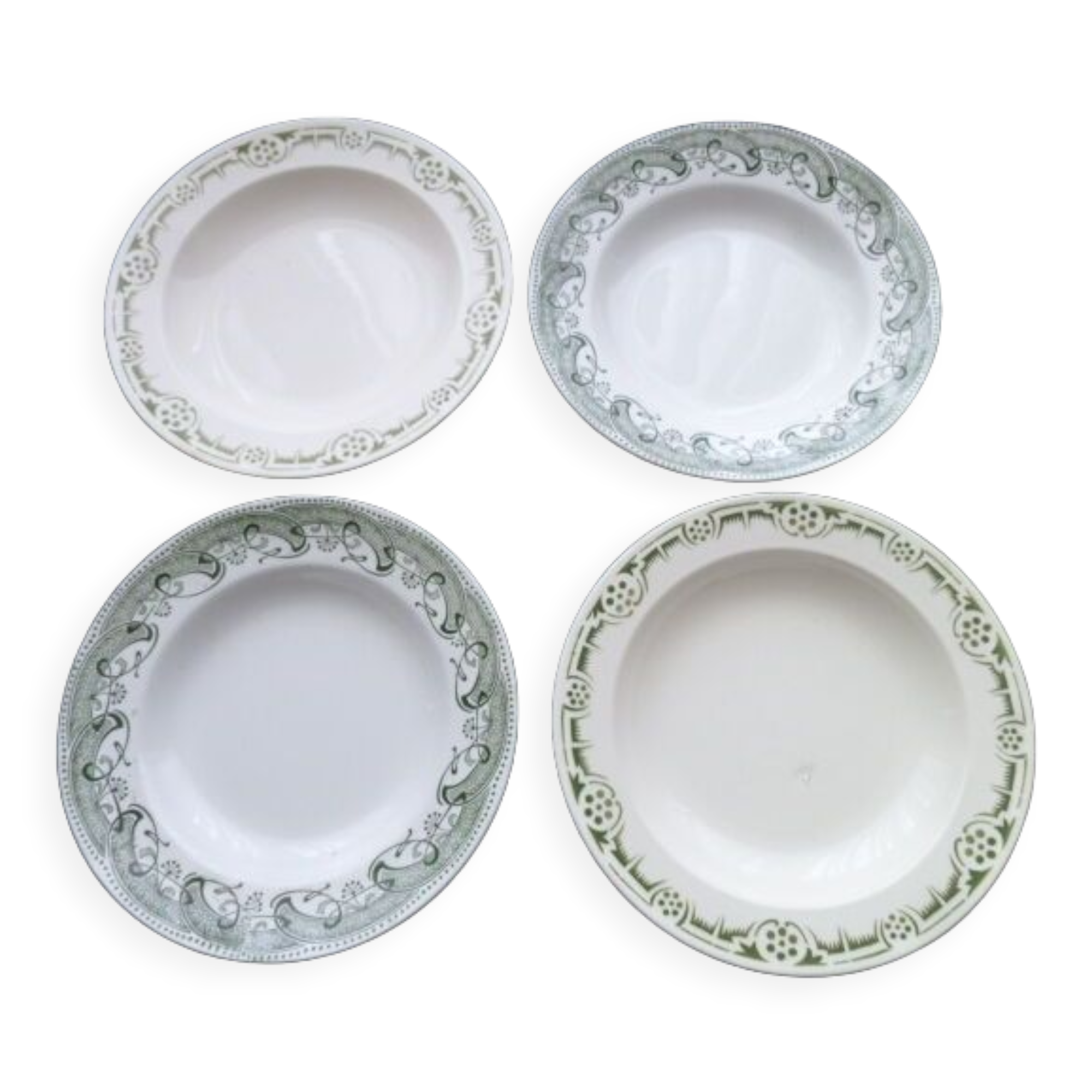 Set of 4 mismatched hollow plates Badonviller and Terre de Fer