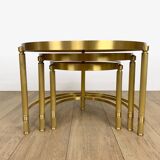 Vintage round nesting tables in gilded bronze with smoked glass